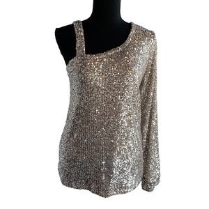 NWT | Cable & Gauge | One Shoulder Silver and Sparkly Top | Size L